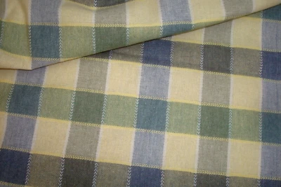 1 of  14 yds Woven Cotton Fabric Plaid Yellow Blue Green Upholstery 54"w BTY - Image 1 of 4
