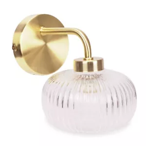 Gold Wand Leuchte Fassung IP44 klar geripptes Glas Lampenschirm Bad Wohnzimmer - Bild 1 von 9