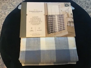 Threshold Light Filtering Cafe Tier Curtain Set Two Panels: Ice Blueberry Check - Picture 1 of 2