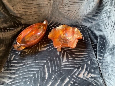 Art Deco, Vintage , carnival glass dishes x 2  orange colour way - image 1 of 3