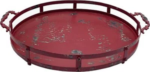 First of a Kind Antique Oval Shaped Metal Tray with Handles in Red - Picture 1 of 8
