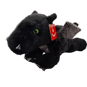 Aurora Flopsie Midnight Dragon Plush 12" Black Green Eyes Stuffed Animal Toy - Picture 1 of 9