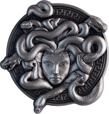 2025 Coroa de Serpente Sul-Coreana Medusa 2 oz Prata Antiquada Empilhador de Alto Relevo - Imagem 1 de 4