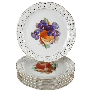 6er Set Kuchenteller Teller Golddekor Durchbrucharbeit Waldershof Bavaria - Bild 1 von 7