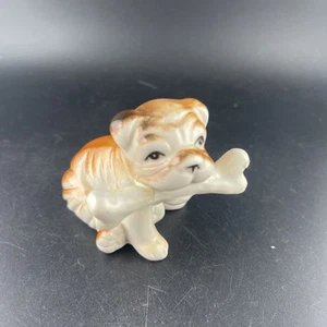 Vintage Keramik Bulldogge mit Knochen Figur 2,5" groß süß - Bild 1 von 9