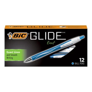 BIC Glide Exact Blau Druckkugelschreiber, Feine Spitze (0,7 mm), 12 Stück - Bild 1 von 4