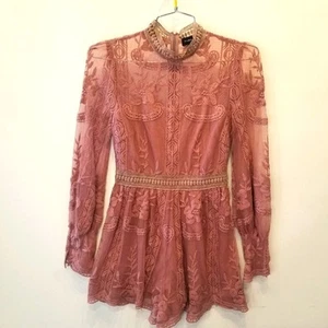 Mustard Seed Sheer Lace Romper Long Sleeve Embroidered Size S - Picture 1 of 15