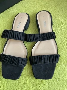 Ladies Sz 8 Anko Brand Black Casual Slides Flats Shoes - Picture 1 of 5