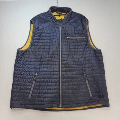 Orvis Puffer Vest Mens 2XL Navy Blue Yellow Lined Quilted Zip Up Pockets - Image 1 of 4