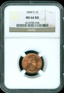1969 S LINCOLN CENT NGC MS66 RED 2ND FINEST GRADE . - Picture 1 of 4