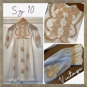 Unbranded Homemade Dress Girls 10 Yellowing Cottage Core Lace Wedding Pearls VTG - Picture 1 of 23