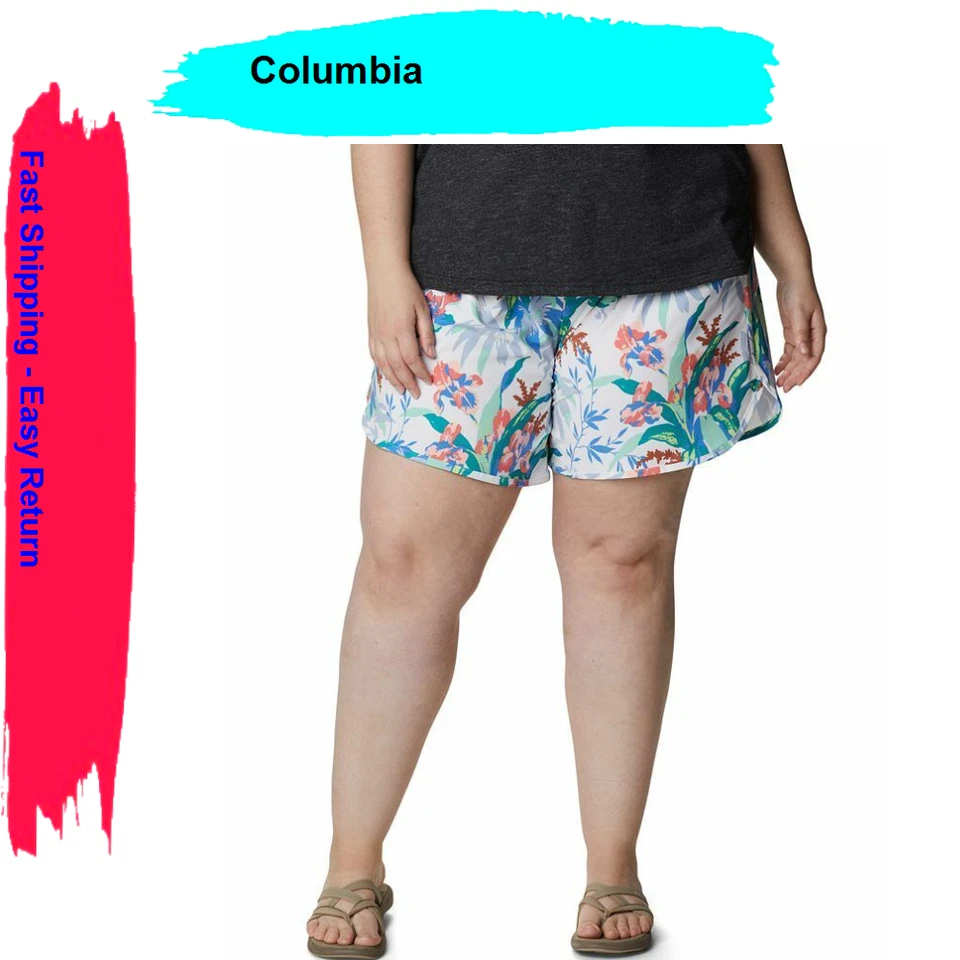 Columbia Shorts Women's Size 2X White Floral Stretch Omni Shade 1961052