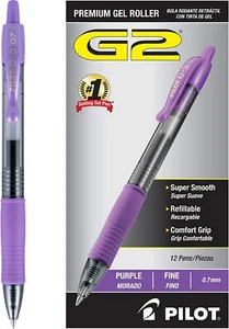 Pilot® G-2® Retractable Gel Pens, Fine Point, 0.7 mm, Clear Barrels, Purple Ink - Picture 1 of 2
