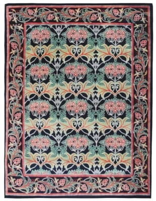 KALILI RUGS William Morris Black Padded Washable Area Rug Indoor/Outdoor (Multiple Sizes)