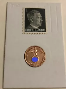 NAZI GERMANY 1938 1 Reichspfennig Briefmarke 1 Pfennig Münze RARE COIN STAMP MNH - Bild 1 von 2