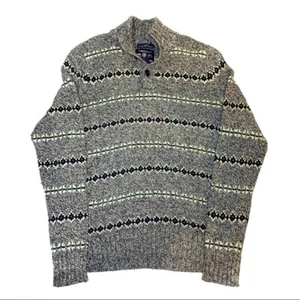 American Eagle Gray Nordic Tribal Fair Isle Rabbit Hair Sweater Men Medium - Picture 1 of 5