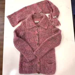 Maglione Avoca Collo Misto Lana Mohair Bottoni Rosa Multi Cardigan Sciarpa Piccolo - Foto 1 di 15