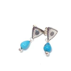Q.T. Quoc Carolyn Pollack Sterling Silver Turquoise Drop Dangle Post Earrings - Picture 1 of 5