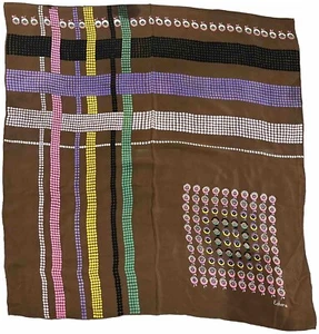 Bufanda vintage estampada marrón eco seda geométrica - Imagen 1 de 3