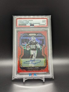 2020 Panini Prizm - CEEDEE LAMB - #334 Rookie Red Shimmer AUTO /35 - PSA 9