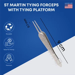 St Martin Tying forceps 0.7 mm & 0.3mm, with tying platform, overall length 9 cm - Picture 1 of 6