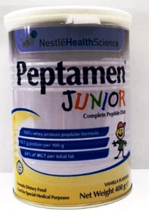 2 Tins PEPTAMEN JUNIOR COMPLETE PEPTIDE DIET POWDER 400G DHL EXPRESS