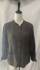 Eileen Fisher Gray Brown Linen Shirt Jacket Pockets Medium Utility - Picture 1 of 15