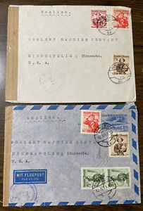 Austria Two 1949 censored airmail commercial covers to Minnesota Usa
