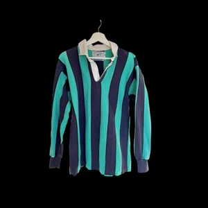 Vintage 80’s Lands End Rugby Shirt Large Blue Polo Preppy Ivy USA Made - Bild 1 von 9