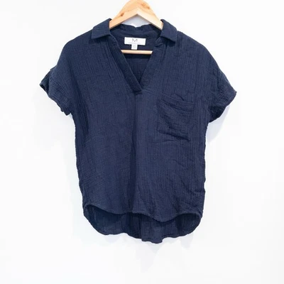 Top M Magaschoni Azul Cuello Gasa Mezcla Algodón Pequeño Contemporáneo Minimalista Foto 1 de 4