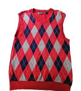 Ralph Lauren Chaps ARGYLE Cotton Golf Sweater Knit Vest Red Blue Preppy L Mens - Picture 1 of 5