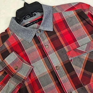 Camisa Sean John Para Hombre Grande Abotonada Manga Larga Roja/Gris A Cuadros - Imagen 1 de 11