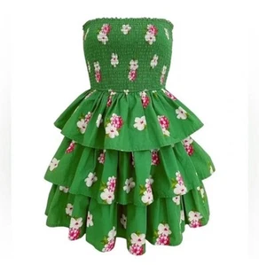 Abercrombie Fitch Women Dress Strapless Smocked Stretchy Green Slim Fit Small S - Picture 1 of 2