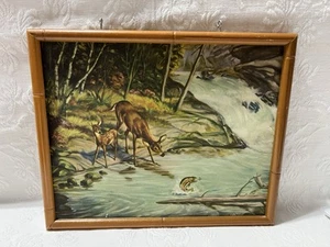 Vintage - Hirsch am Ufer des Baches / Fisch fängt Libelle - 8 x 10 Kunstdruck in Vintage Rahmen - Bild 1 von 21