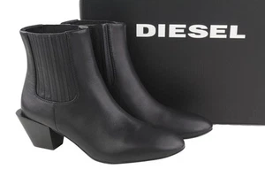DIESEL D-Texanne CH Women Boots EU39 Black Leather Almond Toe RRP€290 Cuban Heel - Picture 1 of 12