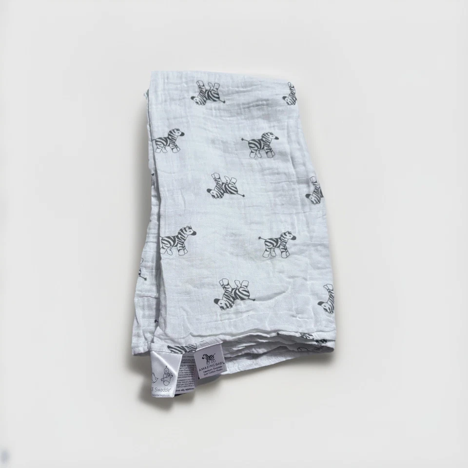 Детское одеяло пеленальное муслиновое 34x34 дюйма черно-белое зебра зоопарк дизайн сафари хлопок - Изображение 1 из 1