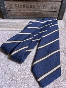 Q. CLOTHIER 100% shantung silk tie - gray / blue base w/ stripes - 3 1/8" - Picture 1 of 4