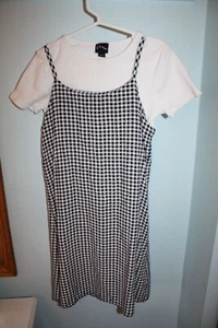 TARGET ART CLASS Size M 7-8 Black White Check Jumper Dress & Ribbed T-shirt Set - Picture 1 of 3