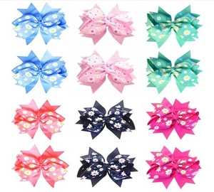 Pack of 12 Girls Sunflower Grosgrain Ribbon Huge Double Layer Big Hair Bows - Picture 1 of 10