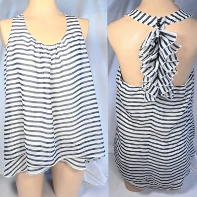 Camiseta sin mangas Studio Y para mujer L azul marino marfil rayas transparentes caprichosa hada coqueta transparente Foto 1 de 4