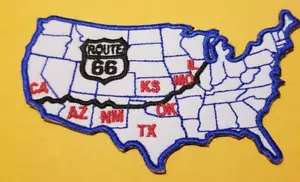 Parche MAPA DE ESTADOS UNIDOS RUTA 66 CA AZ NM TX OK KS MO IL aprox 2,25X3,75" - Imagen 1 de 2