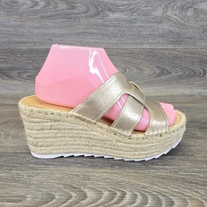 Marc Fisher Women's Gold Leather Robbyn Espadrille Wedge Sandals Size 7.5M - Picture 1 of 13