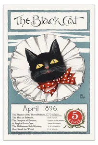 Die schwarze Katze April 1896 Vintage Poster - Katze, Fliege & Rüschenhalsband - Druck - Bild 1 von 3