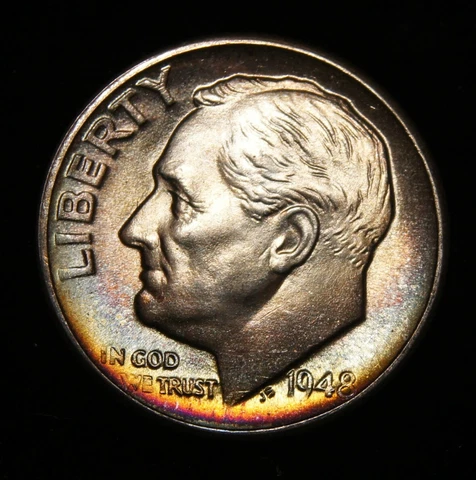 1948-D Roosevelt Dime, Gem BU++++FB Cover