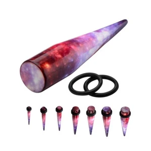 PAIR-Tapers Galaxy Purple/Red Acrylic 06mm/2 Gauge  - Picture 1 of 3