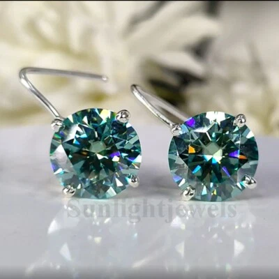 8.40Ct Certified Blue Diamond Solitaire Dangler Earrings 925 Silver,Great Luster - Image 1 of 4