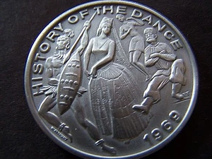 Rare 1969 Alla HISTORY OF THE DANCE  Brushed Aluminum 12g Mardi Gras Doubloon - Picture 1 of 2