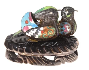 Vintage Beijing Cloisonee Mandarin Duck Pair Mounted Handmade China - Picture 1 of 12