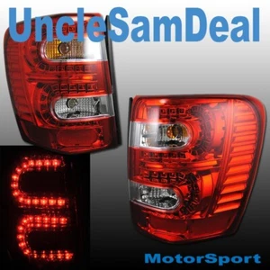 FOR 99-04 JEEP GRAND CHEROKEE EURO RED CLEAR LENS LED TAIL LIGHT PAIR DIRECT FIT - Picture 1 of 2