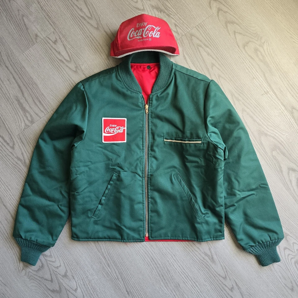 De Colección Coca Cola Entrega Camionero Chaqueta Reversible Verde Mediana Snapback Sombrero Soda Foto 1 de 4